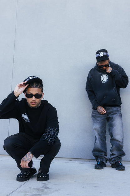 “CHOPPA” HOODIE IN DISTRESSED, FADED BLACK