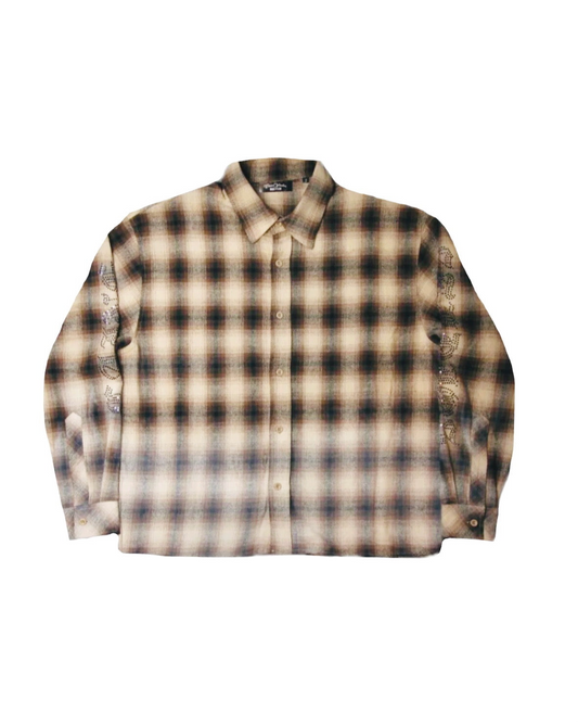 “DICE SHAKER" FLANNEL IN SUN-DRIED BROWN