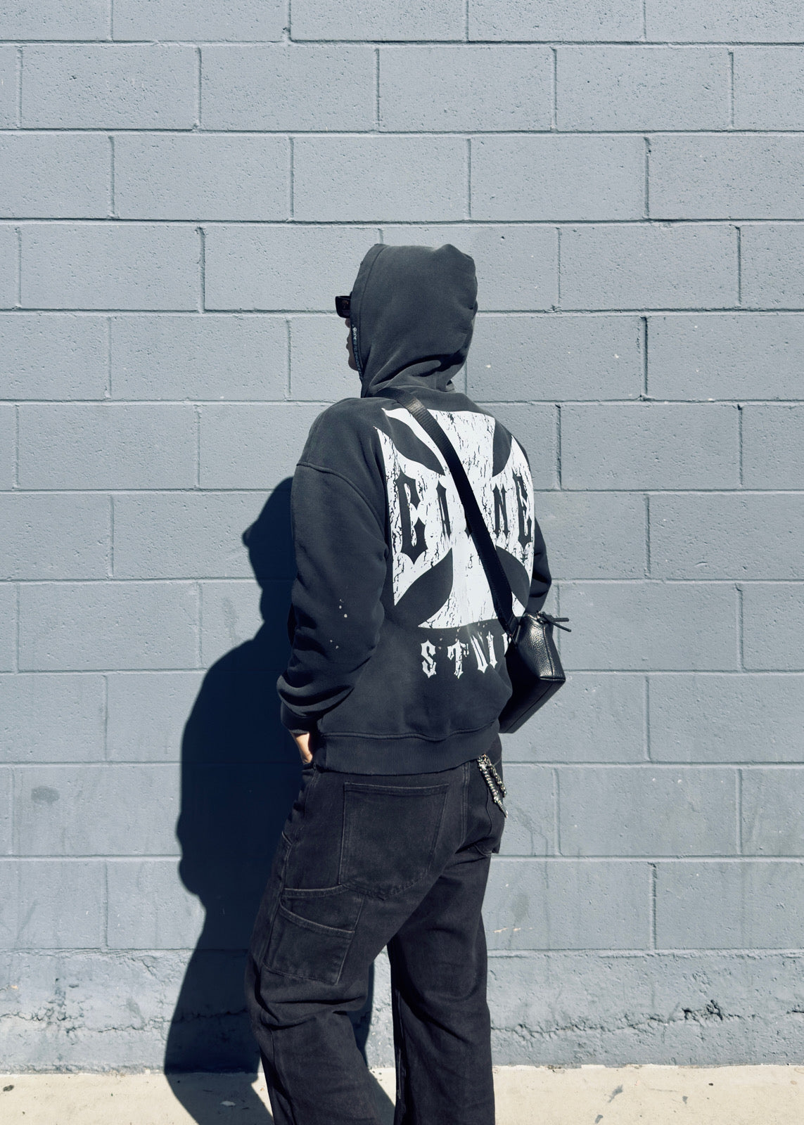 “CHOPPA” HOODIE IN DISTRESSED, FADED BLACK