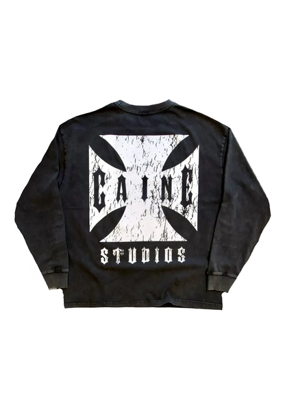 “CHOPPA” LONG SLEEVE TEE IN STONE-WASHED BLK
