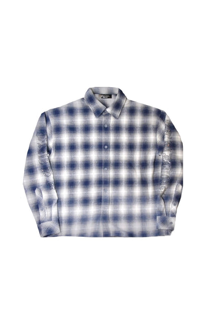 “DICE SHAKER” FLANNEL IN SUN-DRIED BLUE