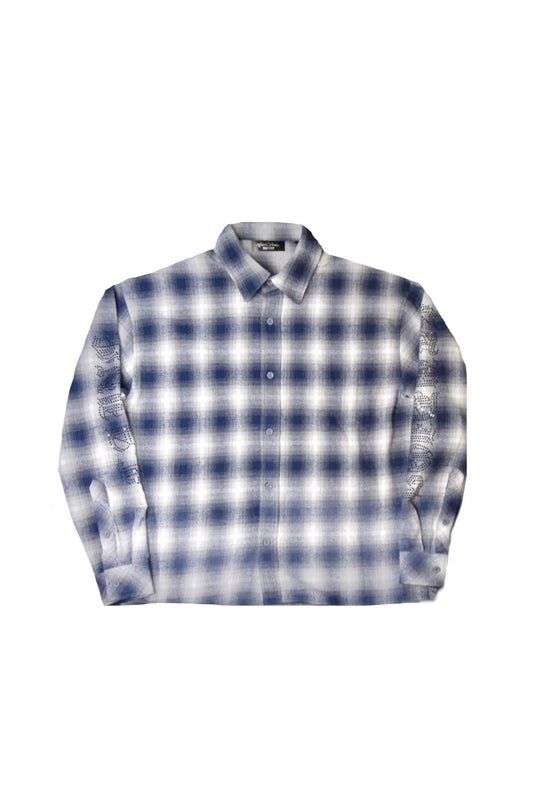 “DICE SHAKER” FLANNEL IN SUN-DRIED BLUE