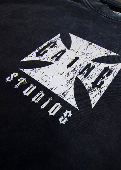 “CHOPPA” LONG SLEEVE TEE IN STONE-WASHED BLK